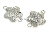 Link floare cu cristale, argint 925 placat cu rodiu, 12mm - x1
