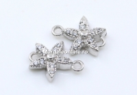 Link, crystal flowers, rhodium-plated 925 silver, 9.5mm - x1
