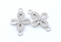 Link, cross crystals, rhodium-plated 925 silver, 18mm - x1