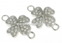 Link trifoi cu cristale, argint 925 placat cu rodiu, 15mm - x1