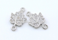 Link, leaf,crystals, rhodium-plated 925 silver, 16mm - x1