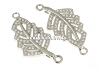 Link, leaf, rhodium-plated 925 silver, 26.5mm - x1