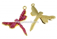 Swarovski, pave pl. cu aur, libelula, rose, 19mm - x1