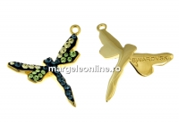 Swarovski, pave pl. cu aur, libelula, montana, 19mm - x1