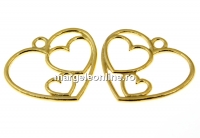 Pendant, heart, gold-plated 925 silver, 19mm  - x1