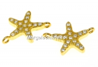 Link, star, crystals, gold-plated 925 silver, 12.5mm - x1