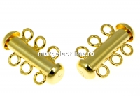 Clasp, three strands, gold-plated 925 silver, 19mm - x1