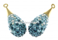 Swarovski, pand. pave placat cu aur, aquamarine-montana, 20mm - x1