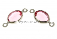 Swarovski, rhodium-plated link, oval, light rose, 15mm - x2