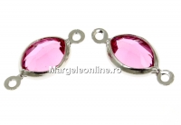 Swarovski, rhodium-plated link, oval, rose, 15mm - x2