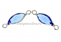 Swarovski, rhodium-plated link, navette, sapphire, 16.5mm - x2