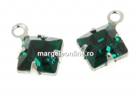 Swarovski, rhodium-plated charm, square, emerald, 11x8mm - x2