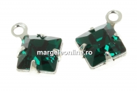 Swarovski, charm pl. cu rodiu, square, emerald, 11x8mm - x2