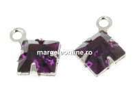 Swarovski, rhodium-plated charm, square, amethyst, 11x8mm - x2
