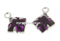 Swarovski, charm pl. cu rodiu, square, amethyst, 11x8mm - x2