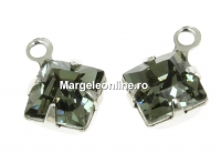 Swarovski, rhodium-plated charm, square, black diamond, 11x8mm - x2