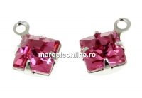 Swarovski, rhodium-plated charm, square, rose, 11x8mm - x2