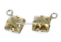 Swarovski, charm pl. cu rodiu, square, golden shadow, 11x8mm - x2