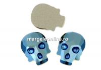 Swarovski, skull cabochon, metallic blue, 18mm - x1