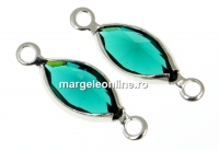 Swarovski, rhodium-plated link, navette, emerald, 16.5mm - x2