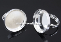 Ring base, adjustable, rhodium-plated 925 silver, cabochon 20mm - x1