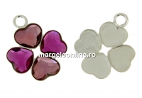 Pendant base, 925 silver, 4 cabochons Swarovski 2808 heart, 6mm - x1