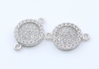 Link, disk, crystals, rhodium-plated 925 silver, 14.5mm  - x1