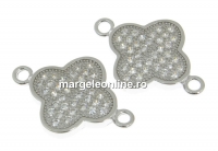 Link, clover, crystals, rhodium-plated 925 silver, 18mm  - x1
