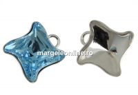 Pendant base, rhodium-plated 925 silver, square, Swarovski 4485 10.5mm - x1