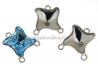 Link, base, rhodium-plated 925 silver, square, for Swarovski 4485 10.5mm - x1