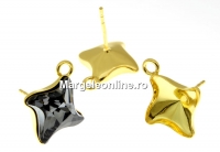 Earring findings, gold-plated 925 silver, rhombus, bar and jump ring,  Swarovski 4485 10.5mm - x1pair