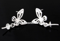 Earring findings, butterfly, 925 silver, 11.5mm - x1pair