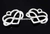 Pendant, heart, infinity, Love, 925 silver, 14.5mm  - x1