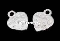 Charm, heart, made with love, 925 silver, 11.5mm  - x1