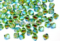 Swarovski, margele bicone, peridot AB2x, 4mm - x20