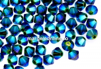 Swarovski, margele bicone, dark moss green AB2x, 4mm - x20