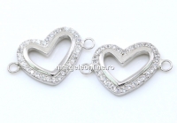 Link inima cu cristale, argint 925 placat cu rodiu, 16mm  - x1