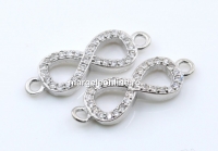 Link, infinity with crystals, 925 silver rhodium plated, 18mm  - x1