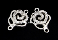 Link trandafir cu cristale, argint 925 placat cu rodiu, 13mm  - x1