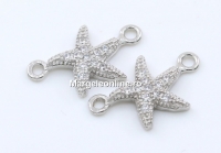 Link stea de mare cu cristale, argint 925 placat cu rodiu, 15mm  - x1
