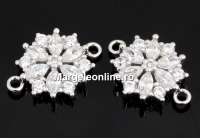Link, snowflake with crystals, 925 silver rhodium plated, 15mm  - x1