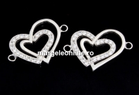 Link inima cu cristale, argint 925 placat cu rodiu, 20mm  - x1