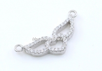 Link inima cu aripi cu cristale, argint 925 placat cu rodiu, 23mm  - x1