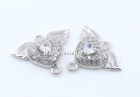 Link, heart with crystals, 925 silver rhodium plated, 12mm  - x1
