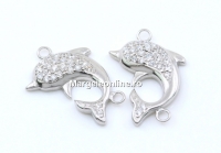 Link delfin cu cristale, argint 925 placat cu rodiu, 18mm  - x1