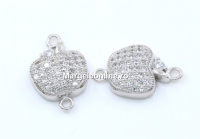 Link, apple with crystals, 925 silver rhodium plated, 15mm  - x1