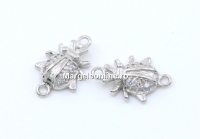 Link, ladybug with crystals, 925 silver rhodium plated, 12mm  - x1
