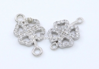 Link, clover with crystals, 925 silver rhodium plated, 14mm  - x1