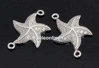 Link, star with crystals, 925 silver rhodium plated, 18mm  - x1