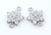 Link, snowflake with crystals, 925 silver rhodium plated, 15mm  - x1